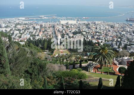 Blick über die Bahai-Gärten in Haifa. Israel Stockfoto