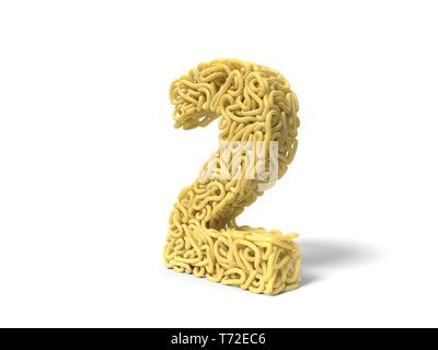 Nudeln in Form von Nummer 2. curly Spaghetti zu kochen. 3D-Darstellung Stockfoto