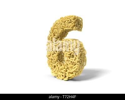 Nudeln in Form von Nummer 6. curly Spaghetti zu kochen. 3D-Darstellung Stockfoto