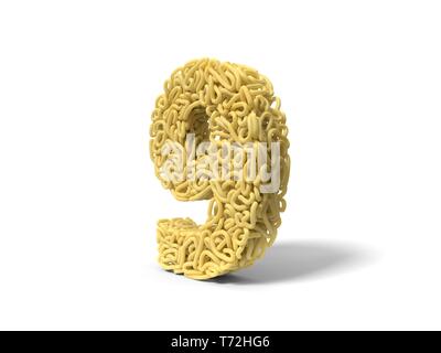 Nudeln in Form von Nummer 8. curly Spaghetti zu kochen. 3D-Darstellung Stockfoto