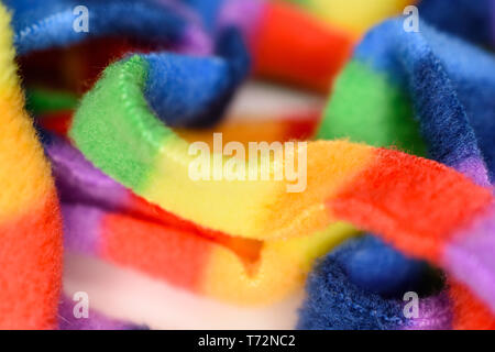 Closeup (Macro) View of Bright and Colorful  Soft and Fuzzy Rainbow Yarn Stockfoto