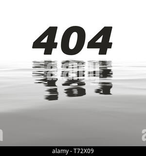 Fehler 404 mit Wasser Reflexionen Stockfoto