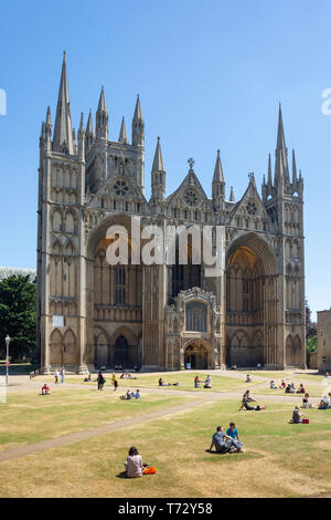 West Front, Peterborough Kathedrale, Peterborough, Cambridgeshire, England, Vereinigtes Königreich Stockfoto
