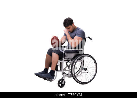 Fußballspieler Wiederherstellung nach Verletzungen auf Rollstuhl Stockfoto