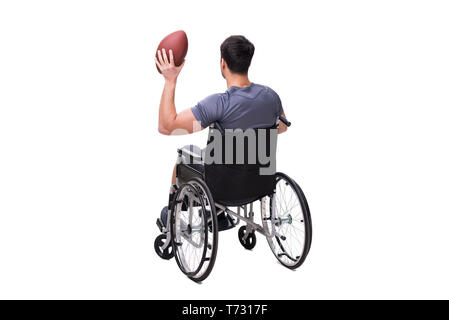 Fußballspieler Wiederherstellung nach Verletzungen auf Rollstuhl Stockfoto