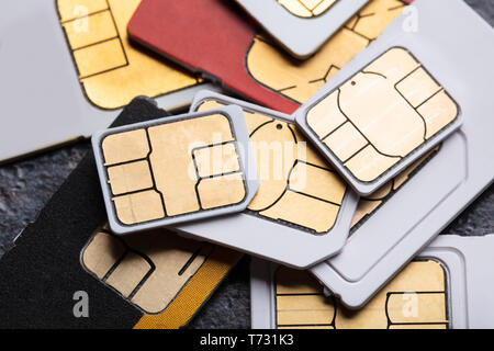 Eine Ansicht der verschiedenen Mini und Micro-SIM-Karten Stockfoto