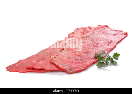 Rindfleisch topside Roh für Rollen mit grüner Petersilie Stockfoto