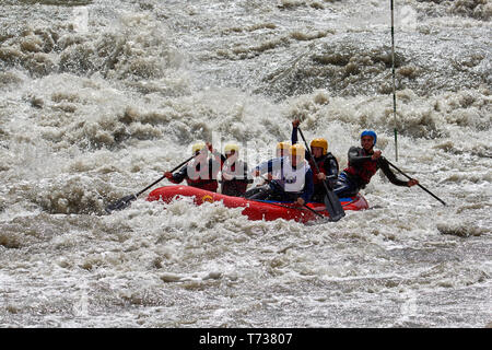 Rafting Wettbewerb. Interrally Belaja 2019. Iner Rally 2019 Russland Adygeja 05 02 2019 Stockfoto