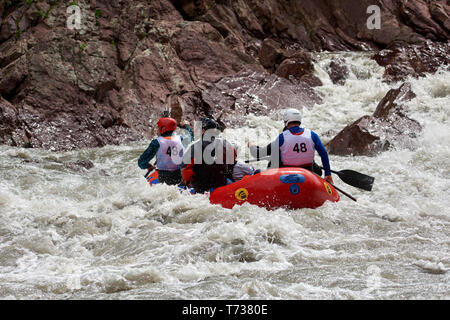 Rafting Wettbewerb. Interrally Belaja 2019. Iner Rally 2019 Russland Adygeja 05 02 2019 Stockfoto