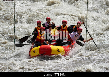 Rafting Wettbewerb. Interrally Belaja 2019. Iner Rally 2019 Russland Adygeja 05 02 2019 Stockfoto