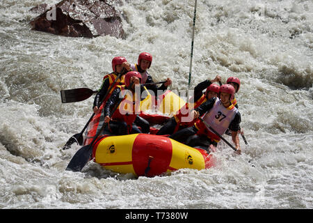 Rafting Wettbewerb. Interrally Belaja 2019. Iner Rally 2019 Russland Adygeja 05 02 2019 Stockfoto