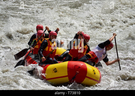 Rafting Wettbewerb. Interrally Belaja 2019. Iner Rally 2019 Russland Adygeja 05 02 2019 Stockfoto