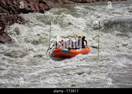 Rafting Wettbewerb. Interrally Belaja 2019. Iner Rally 2019 Russland Adygeja 05 02 2019 Stockfoto