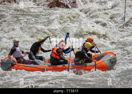 Rafting Wettbewerb. Interrally Belaja 2019. Iner Rally 2019 Russland Adygeja 05 02 2019 Stockfoto