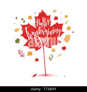 Hand Happy Thanksgiving gezeichnet Schrift Typografie Poster. Feier Illustration für Postkarte. Stock Vektor