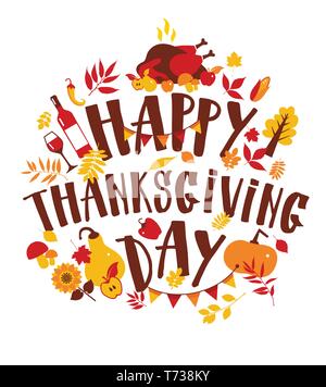 Happy Thanksgiving, Herbst urlaub Hintergrund, Blätter, handschriftliche Schriftzug Stock Vektor