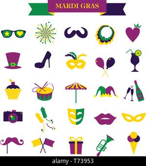 Mardi gras Set von Symbolen auf weißem Hintergrund Stock Vektor
