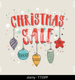 Weihnachten Verkauf. Vektor Banner mit dem Schriftzug text und dekorative neues Jahr Elemente. Stock Vektor