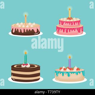 Satz von süßen Kuchen Stile und Geschmacksrichtungen Vector Illustration Design Stock Vektor
