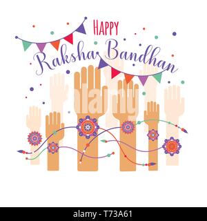 Abbildung: Bunte rakhi an Hand in Raksha Bandhan Stock Vektor