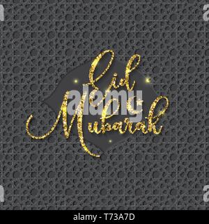 Kalligraphie von Happy Eid Mubarak mit Gold Farbe isoliert Stock Vektor
