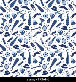 Nahtlose Muster der Vatertag. Flache Symbole auf dem weißen Hintergrund. Stock Vektor