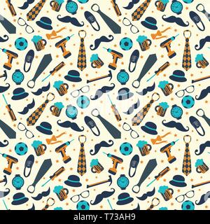 Nahtlose Muster der Vatertag. Flache Symbole auf dem weißen Hintergrund. Stock Vektor