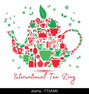Internationale Kaffee tag Symbol - Teekanne mit den Symbolen. Stock Vektor