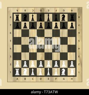 Schwarz und Weiß Schachbrett mit Schachfiguren. Schachfiguren im flachen Stil. Vector Illustration Stock Vektor