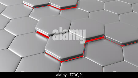 3D-Darstellung der Moderne Wabe Hintergrund Aluminium und rote Streifen Stockfoto