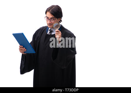 Junge schöne Richter isoliert auf weißem Stockfoto