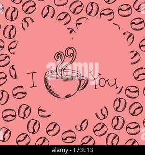 Kaffee Tasse zeichnen mit Körner Muster Vector Illustration Design Stock Vektor