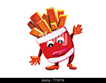 Maskottchen Pommes Frites auf weißem Hintergrund Stockfoto