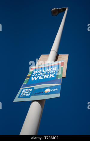 Durban, Südafrika, 16. April 2019: eine Demokratische Allianz Straße Wahlplakate in Durban. Die 2019 Südafrikanischen Parlamentswahlen statt. Stockfoto