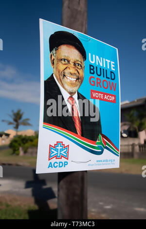 Durban, Südafrika, 16. April 2019: Eine Afrikanische Christliche Demokratische Partei Straße Wahlplakate in Durban. Die 2019 Südafrikanischen Parlamentswahlen Stockfoto