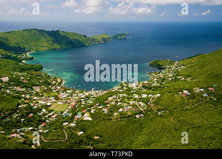 Luftaufnahme von Port Elizabeth, Bequia Hafen, Saint Viincent und die Grenadinen, Karibik Stockfoto