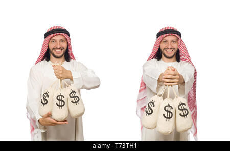 Arabische Geschäftsmann mit Säcken Geld Stockfoto