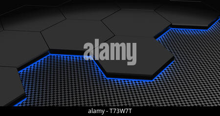 3D-Darstellung der Moderne Wabe Hintergrund Aluminium und Carbon Muster Stockfoto