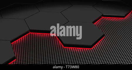 3D-Darstellung der Moderne Wabe Hintergrund Aluminium und Carbon Muster Stockfoto
