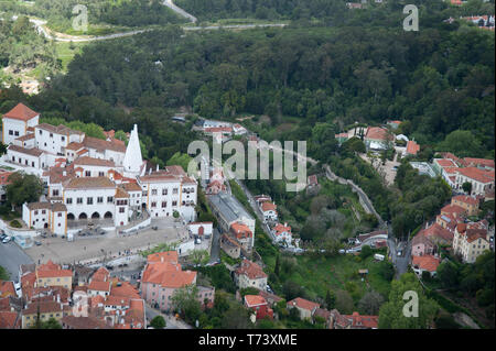 Zentrale Stadt Sintra in Portugal von oben aufgenommen Stockfoto