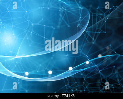 3D abstract Techno Hintergrund mit fließenden Linien und Striche und Punkte Stockfoto