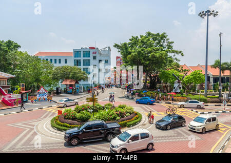 Malakka, Malaysia - April 21,2019: Malerische Aussicht auf die Stadt Malakka, es wurde als UNESCO-Weltkulturerbe seit 7/7/2008. Stockfoto