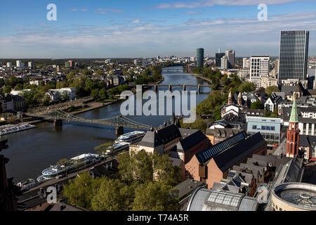 Skyline von Frankfurt am Main, Hintergrund der Wolkenkratzer, Financial District, Downtown, Main, Stockfoto