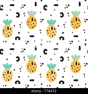 Modernes trendiges abstrakte minimalistisch Textur nahtlose Vektor Muster Hintergrund Abbildung mit Ananas und Hand gezeichnet Formen Stock Vektor