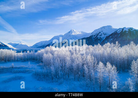 Winter szenischen der Berggipfel und das Tal in Alaska, Portage Valley im Süden - zentrales Alaska, Anchorage, Alaska, Vereinigte Staaten von Amerika Stockfoto