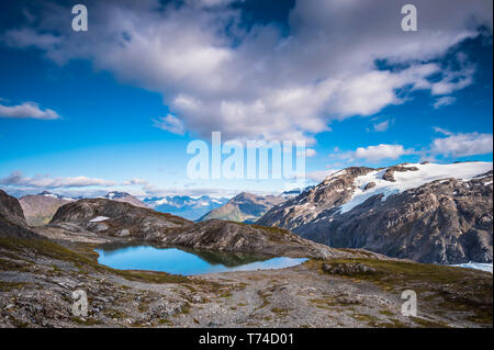 Kenai Fjords National Park und Ausfahrt Glacier an einem hochsommerlichen Tag ab dem Harding Icefield Trail im Süden gesehen - zentrales Alaska Stockfoto