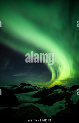 Nordlichter über Juneau Icefield, Tongass National Forest, Alaska, Vereinigte Staaten von Amerika Stockfoto