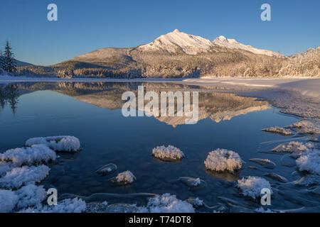 Winter am Nachmittag entlang der Küstenlinie des Mendenhall River, Tongass National Forest, Juneau, Alaska, Vereinigte Staaten von Amerika Stockfoto