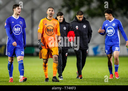 AMSTERDAM, 03-05-2019, Sportpark De Toekomst, deutscher Fußball, Keuken Kampioen divisie, Saison 2018 / 2019. Almere City FC Spieler niedergeschlagen nach dem verlorenen Match Jong Ajax Almere City FC vs. Stockfoto