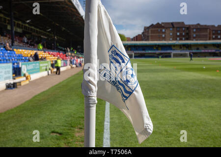 Southend On Sea, Großbritannien. 04 Mai, 2019. Einen allgemeinen Überblick über eine Ecke Flagge das Sky Bet Liga 1 Übereinstimmung zwischen Southend United und Sunderland an Wurzeln Hall, Southend On Samstag, 4. Mai 2019. (Credit: Mark Fletcher | MI Nachrichten) nur die redaktionelle Nutzung, eine Lizenz für die gewerbliche Nutzung erforderlich. Keine Verwendung in Wetten, Spiele oder einer einzelnen Verein/Liga/player Publikationen. Foto darf nur für Zeitung und/oder Zeitschrift redaktionelle Zwecke verwendet werden. Credit: MI Nachrichten & Sport/Alamy leben Nachrichten Stockfoto